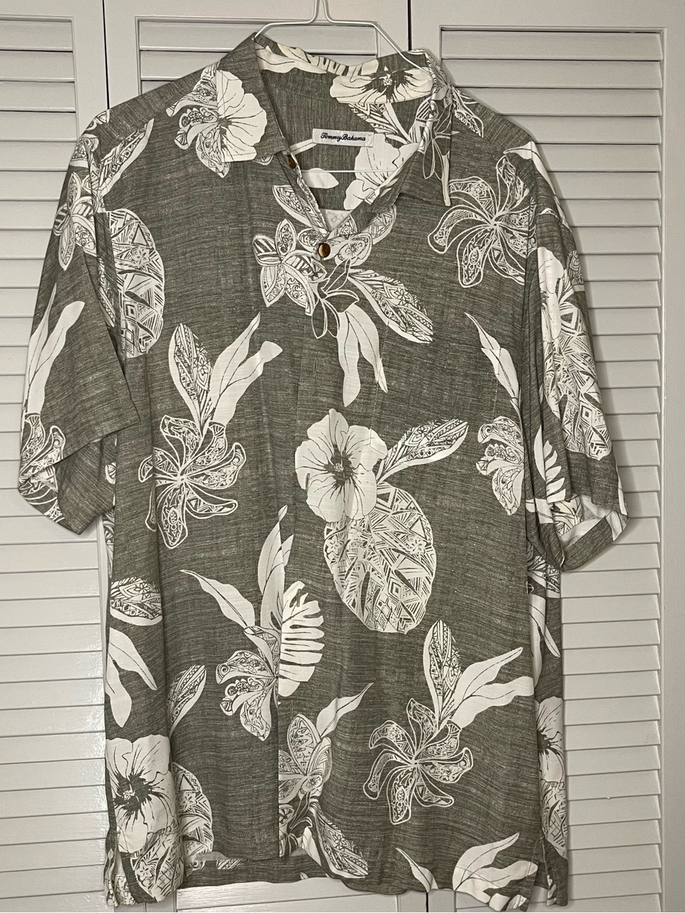 Tommy Bahama Olive Green Tropical Print Hawaiian Shirt